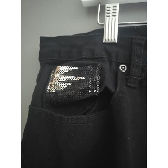 Earl Jean Black Denim Straight Leg Sequin Pockets Casual Jeans Womans Size 16 - Picture 3 of 5